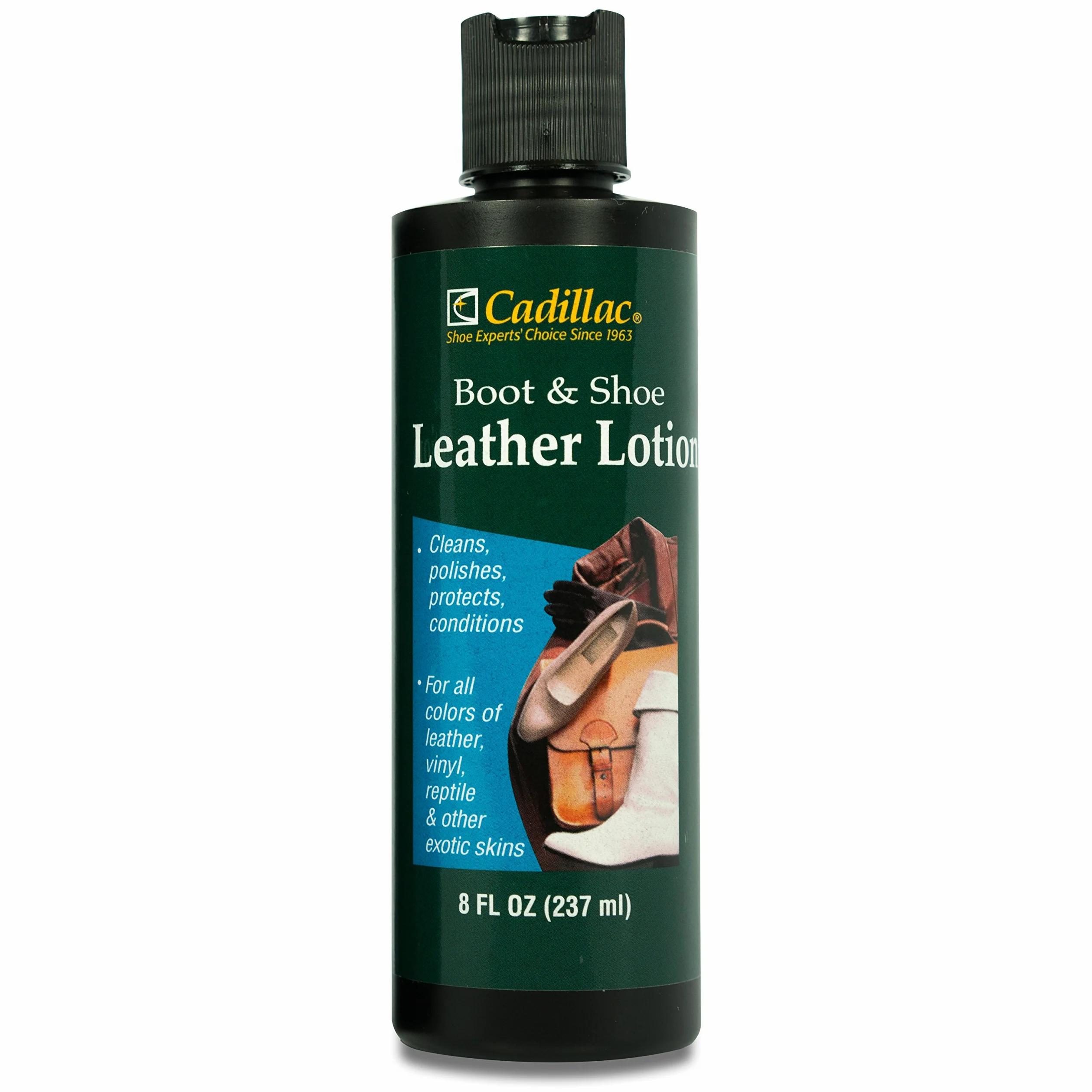 Cadillac Acondicionador y loción limpiadora para botas y zapatos, 8 onzas – acondiciona, limpia, pule y protege todos los colores de cuero – ideal para calzado, muebles, bolsos, chaquetas y más
