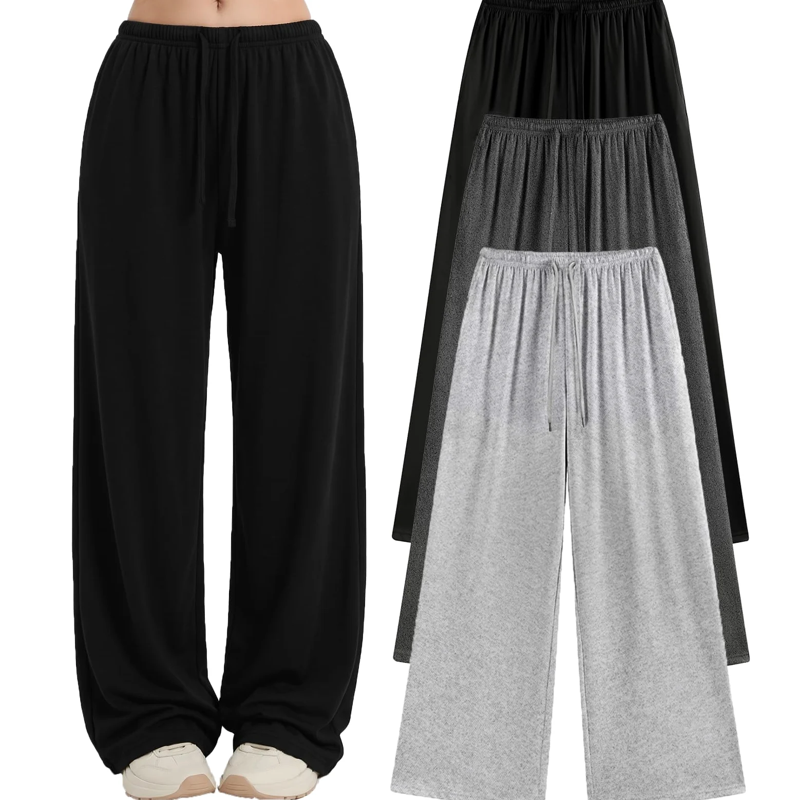 EXARUS Paquete de 3 pantalones holgados de pierna ancha para niña, con cordón en la cintura, holgados, casuales, lindos para adolescentes de 8 a 14 años