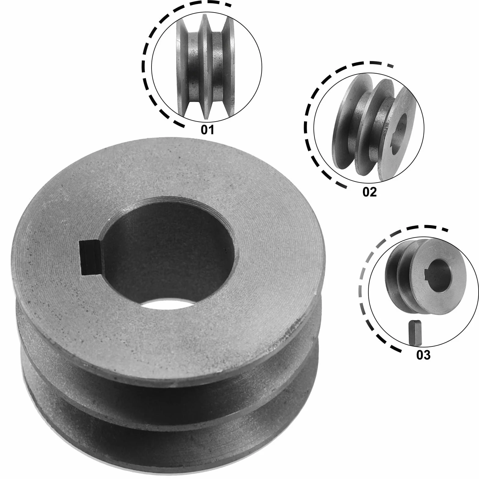 Polea de correa en V de hierro fundido, doble ranura 64x30x28mm para motor