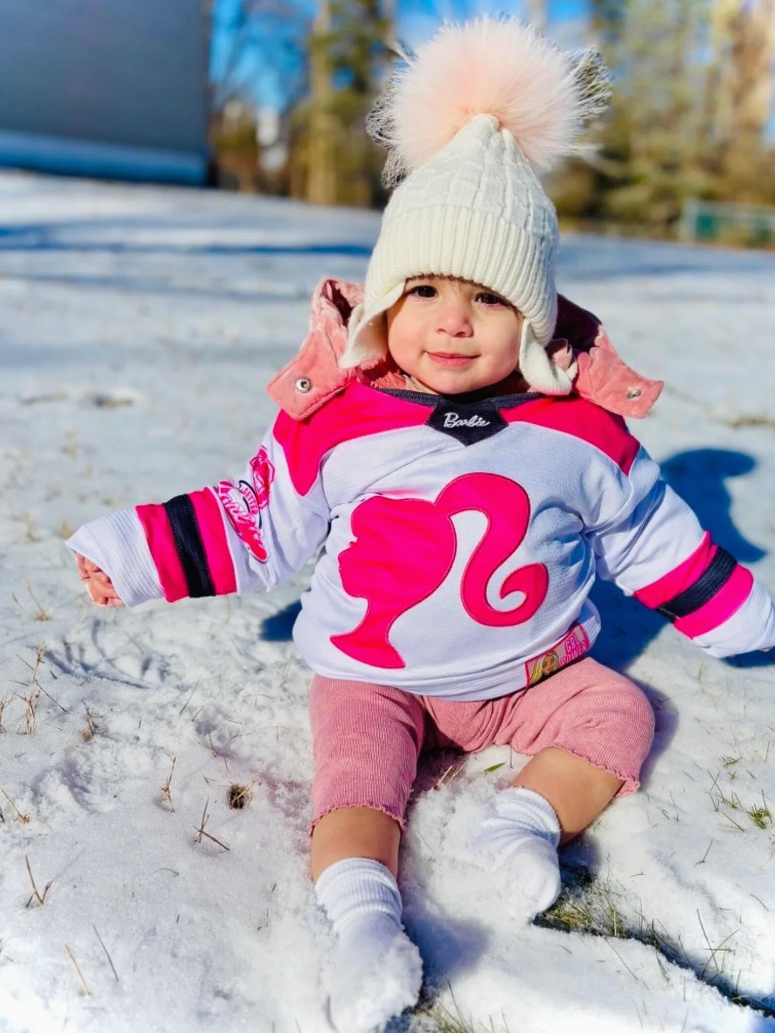 Barbie - playera de manga larga para niñas de malla de hockey de niño a niño grande (2T - 14-16)