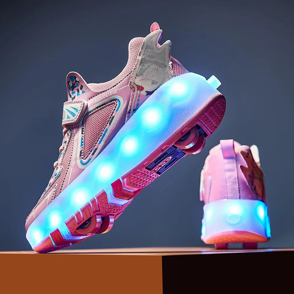 Zapatos con Ruedas para Niña y Niño, Patines con 4 Ruedas Retráctiles, Zapatillas Deportivas al Aire Libre