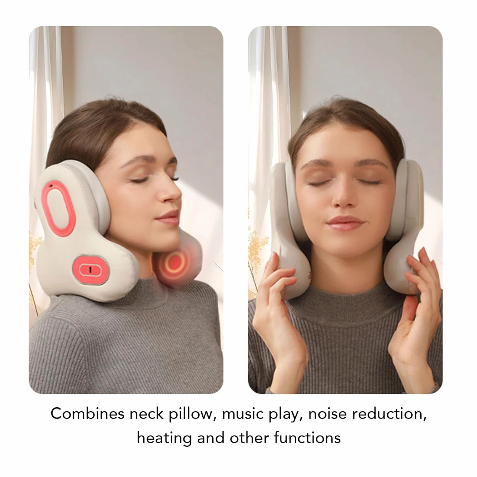 Fabater Almohada de Viaje para el Cuello en Forma de U con Bluetooth y Cancelación de Ruido Calefacción para Vuelos y Viajes por Carretera Cómodos Cuero 1500 MAh