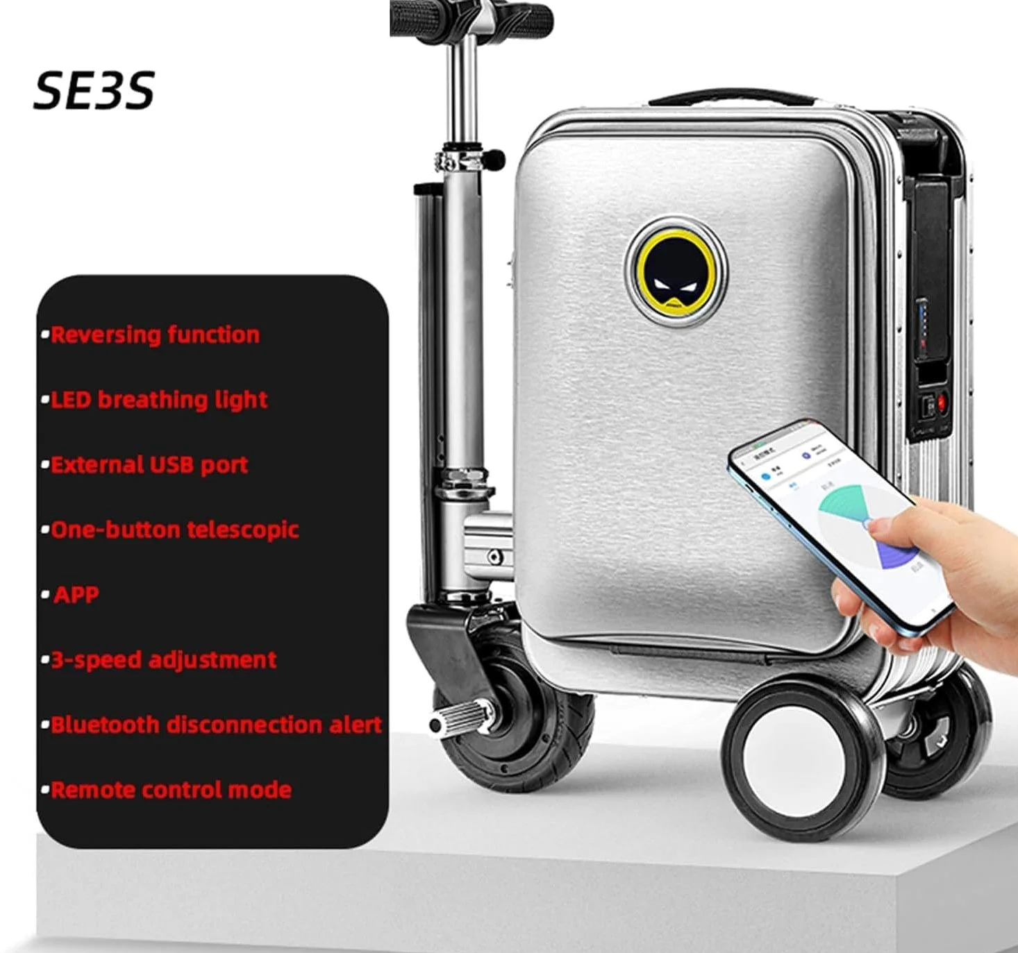 TYH Maleta De Mano Eléctrica para Montar, Patinete con Asa Telescópica, 2 Baterías, Control por App, Acceso Directo, Ajuste De 3 Velocidades, Batería Extraíble Y Puerto De Carga Externo.