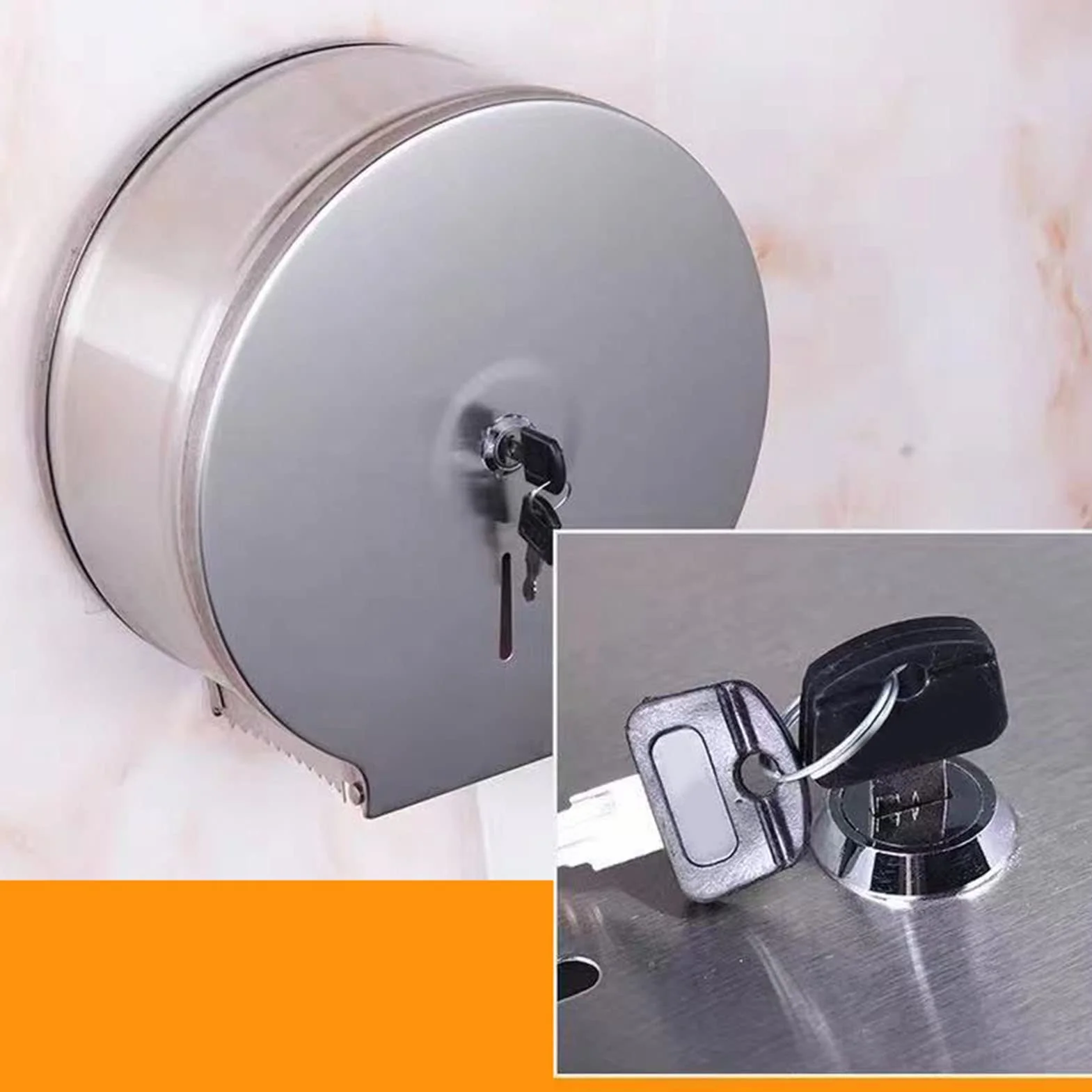 Dispensador de Papel Higiénico Jumbo Comercial de Acero Inoxidable 9 Pulgadas Montaje en Pared con Cerradura