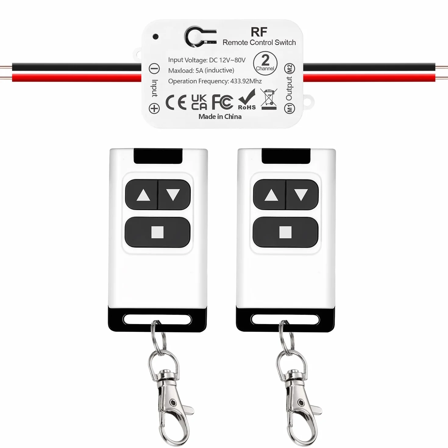 Control Remoto Inalámbrico 12V 24V 48V 80V para Motor DC Actuador Lineal Puertas Garaje Persianas Mando Bidireccional 2 Unidades