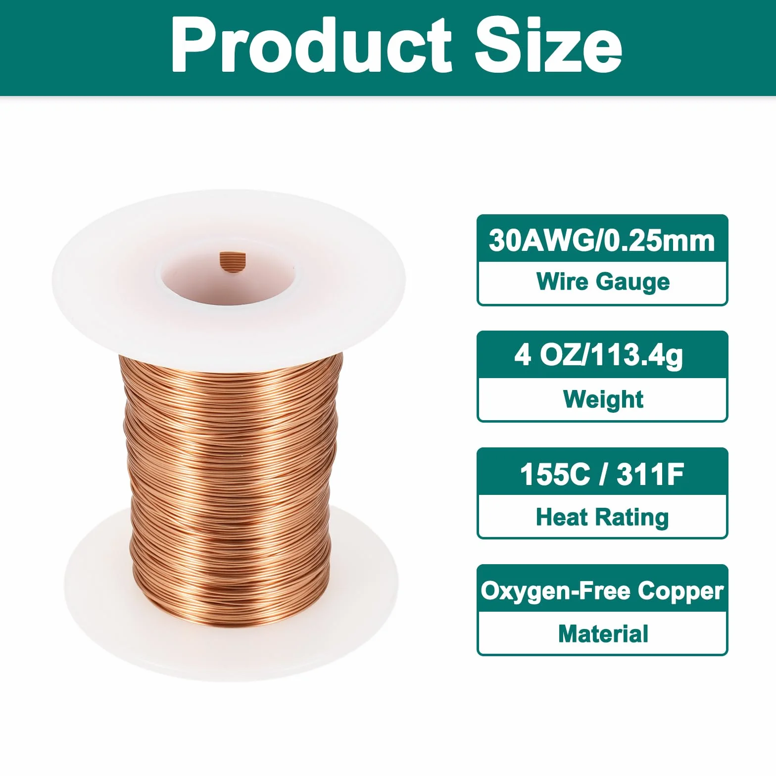 Alambre Esmaltado 30 AWG, Cobre Calibre 30 Bobinas Magnéticas Transformadores, Grado F 155°C