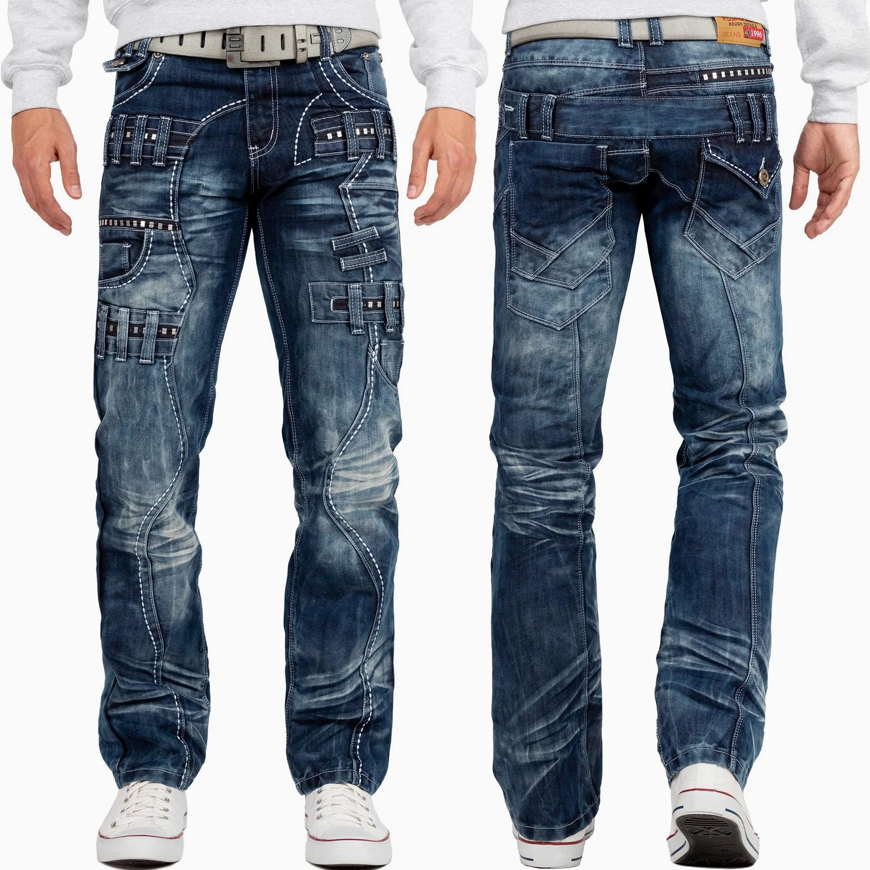 Vaqueros Hombre Regular Fit Cargo Streetwear | Detalles llamativos, bolsillos laterales, cierre con botón y cremallera, denim urbano para ocio, clubwear y tiempo libre