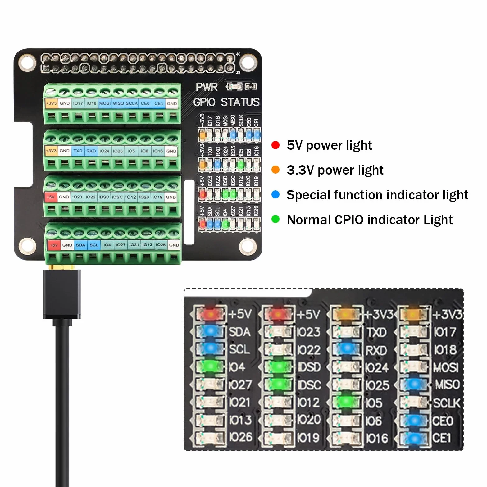 Schraubklemmenblock Breakout Board für Raspberry Pi GPIO, Modul mit Status LED für Pi 4B/3B+/3B/Zero
