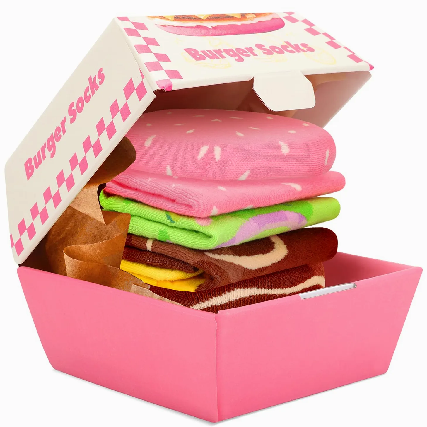 Divertida caja de calcetines de hamburguesa con forma de dona, calcetines locos para mujeres, adolescentes, niñas, cumpleaños, Navidad, regalos de broma