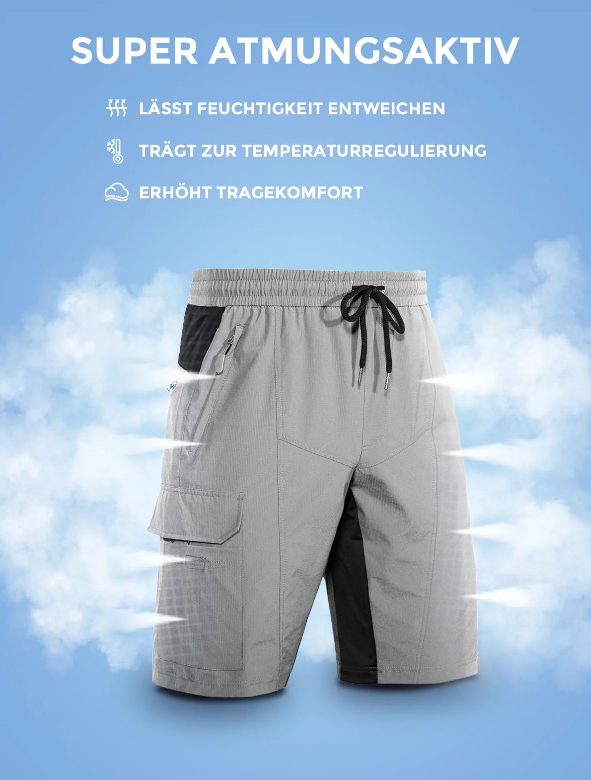 Wespornow Bermuda para Hombre con 5 Bolsillos, Pantalón Corto Deportivo de Secado Rápido para Deporte al Aire Libre, Elástico y Funcional para Trabajo, Senderismo y Trekking