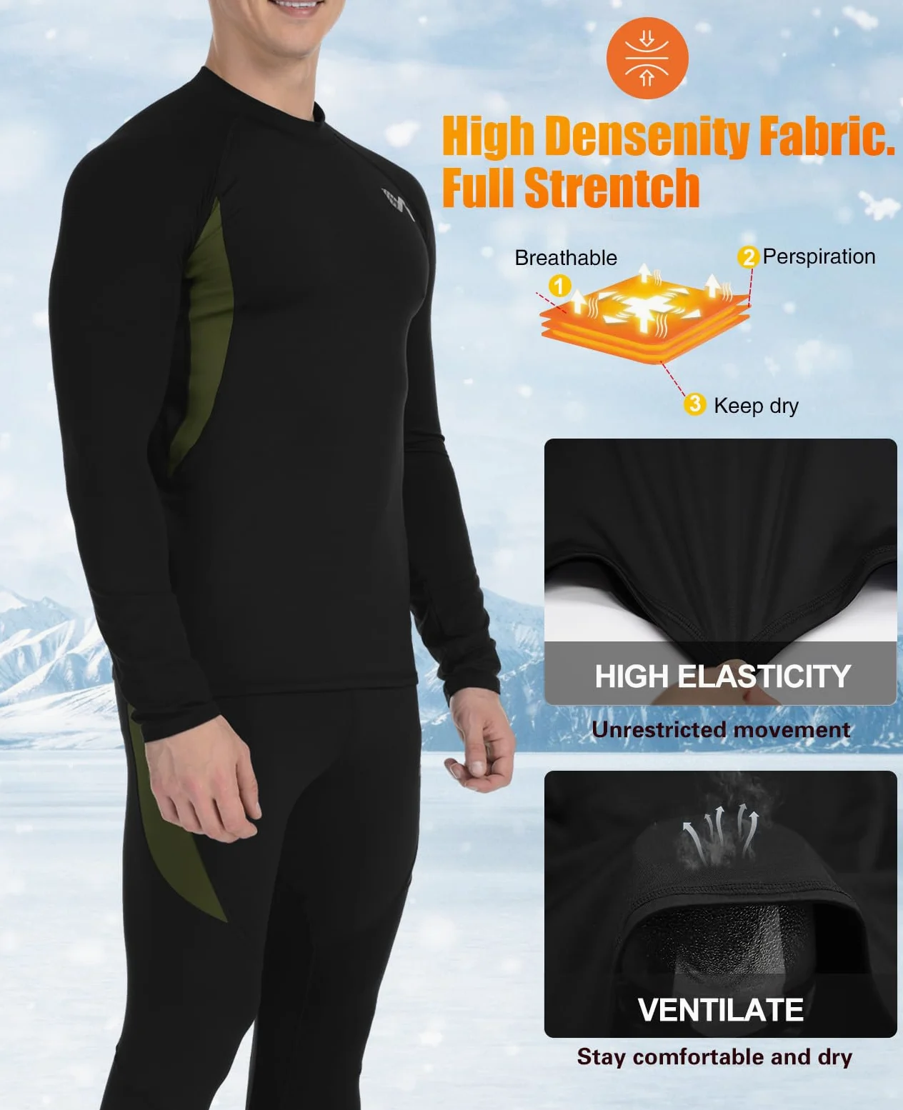 MEETYOO Ropa Interior Térmica Hombre Ropa Termica Hombre Frio Conjunto Termico para Montañismo,Esquí y Ciclismo