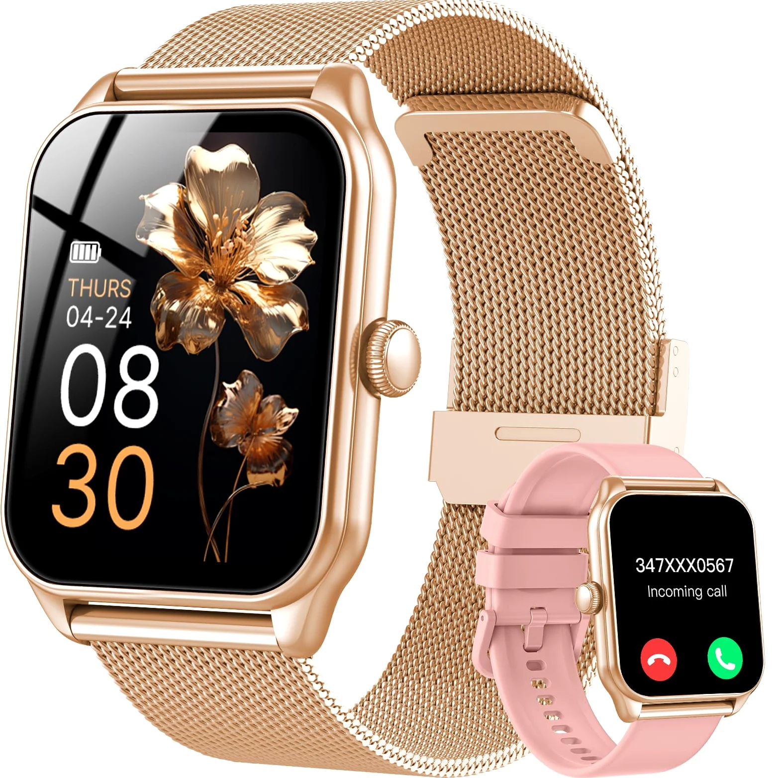 Reloj Inteligente Mujer, 1.91" Smartwatch Mujer Pulgadas con Llamadas, IP68 Impermeable, 120+ Modos Deportivos con HD Pantalla Táctil, Podómetro, Monitor de Sueño, para Android iOS