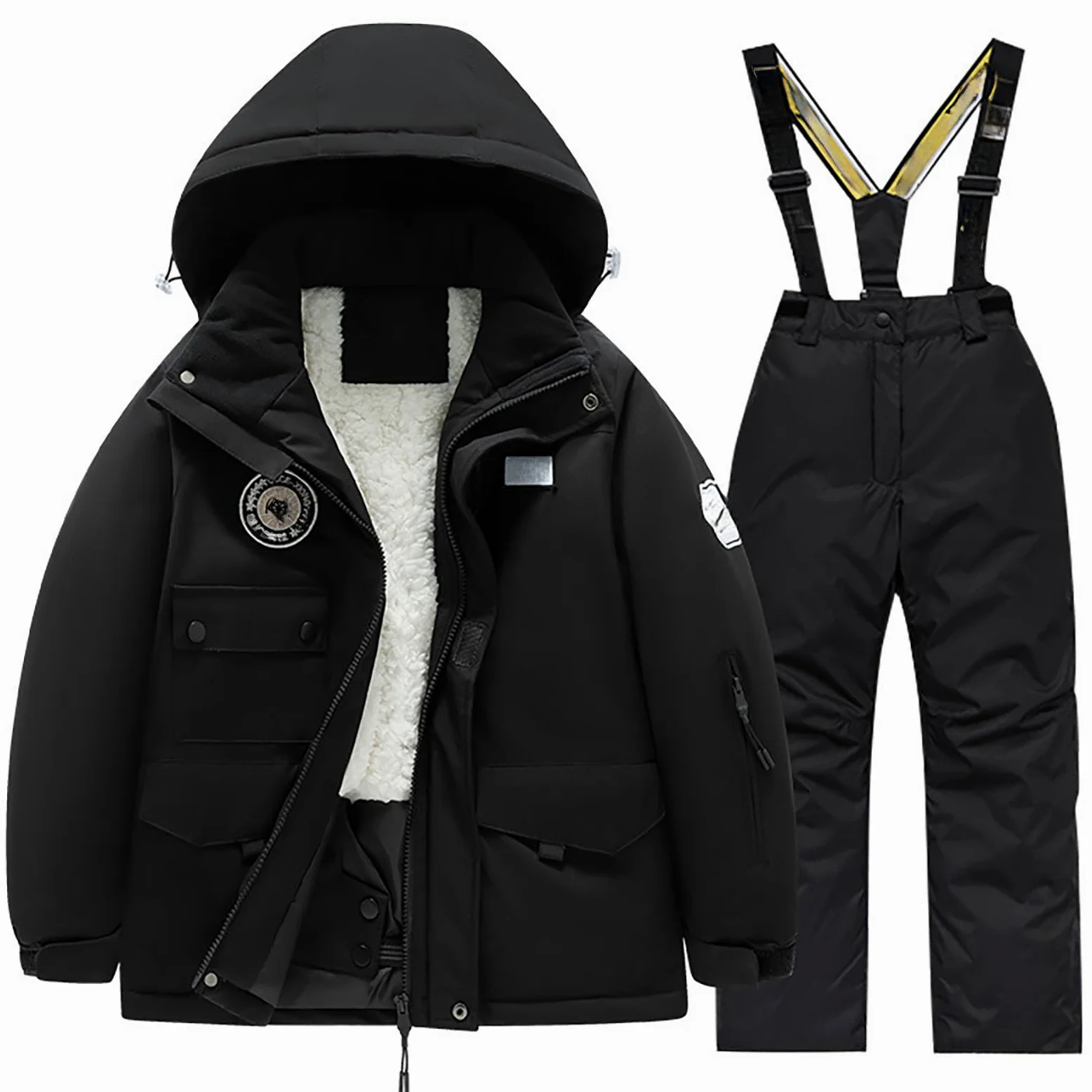Genérico Traje de Esquí Infantil Chaqueta Pantalones Térmicos Aislamiento Tela Impermeable Bolsillos Seguridad Confort Actividades Nieve Invierno