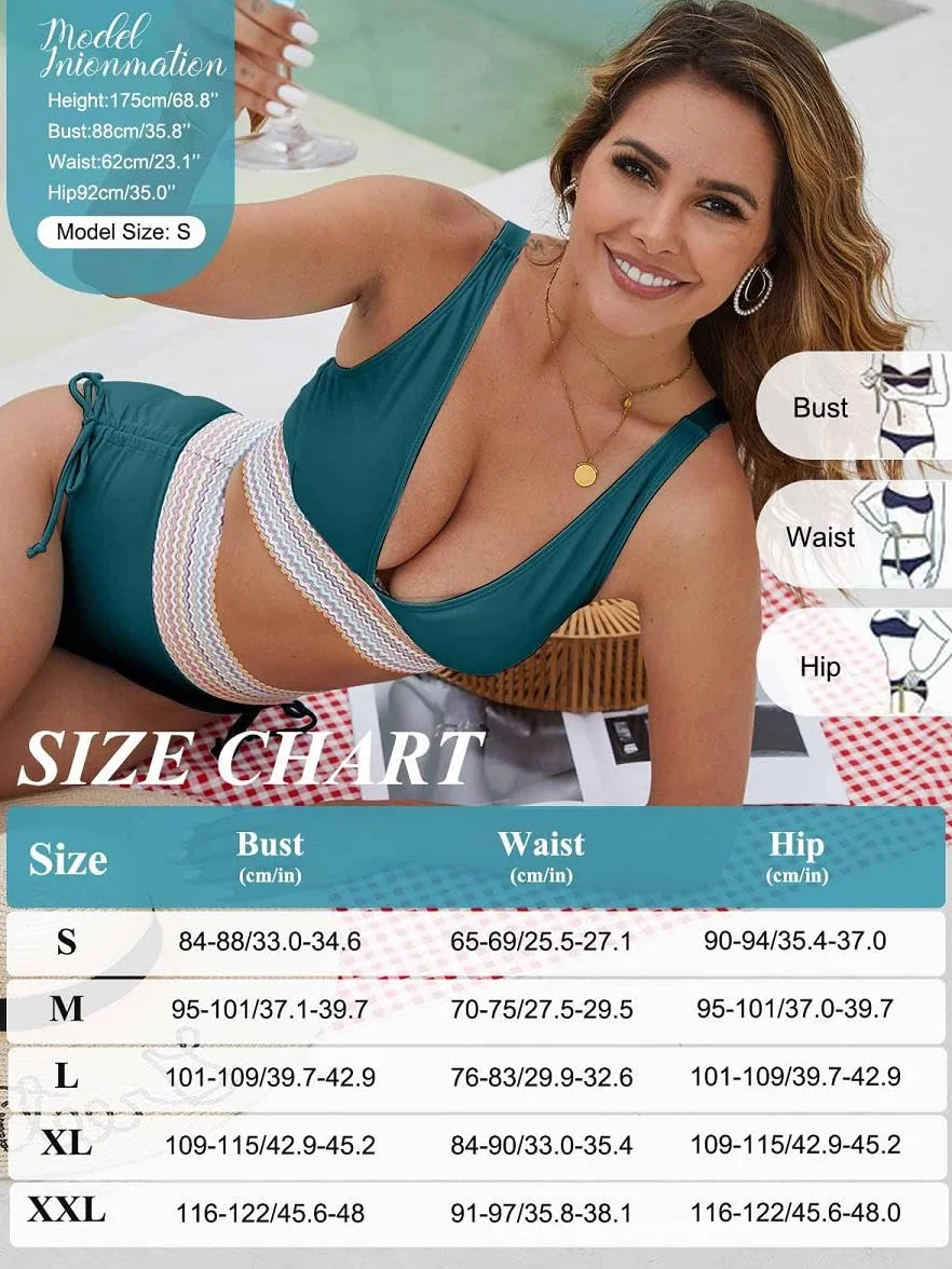 Yutdeng Conjunto Bikini Mujer Braga Alta Reductores Barriga Push Up con Relleno Cuello V Bañador 2 Piezas