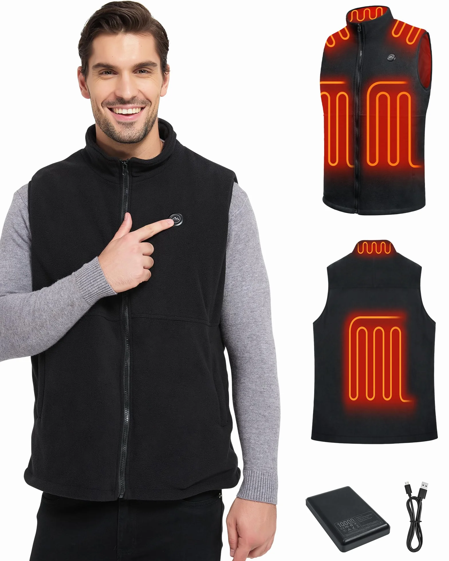 Chaleco Calefactable Hombre, Chalecos Calefactables Hombre,Forro Polar Chaqueta Calefactable Hombre,Chaleco Termico Electrico Con Bateria 10000mAh,Ligero Trabajo Al Aire Libre,Senderismo, Pesca