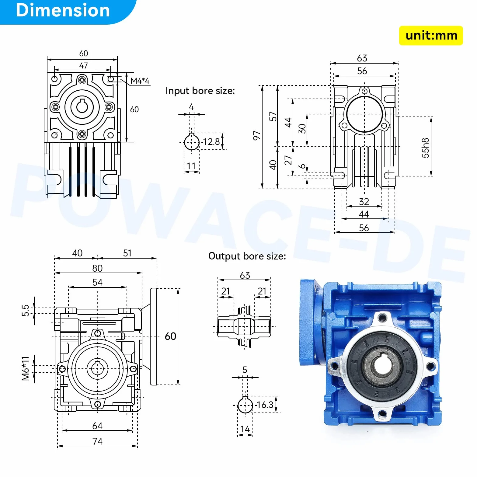 RATTMMOTOR Engranaje helicoidal NMRV030 40:1 11mm entrada 14mm salida para Nema23
