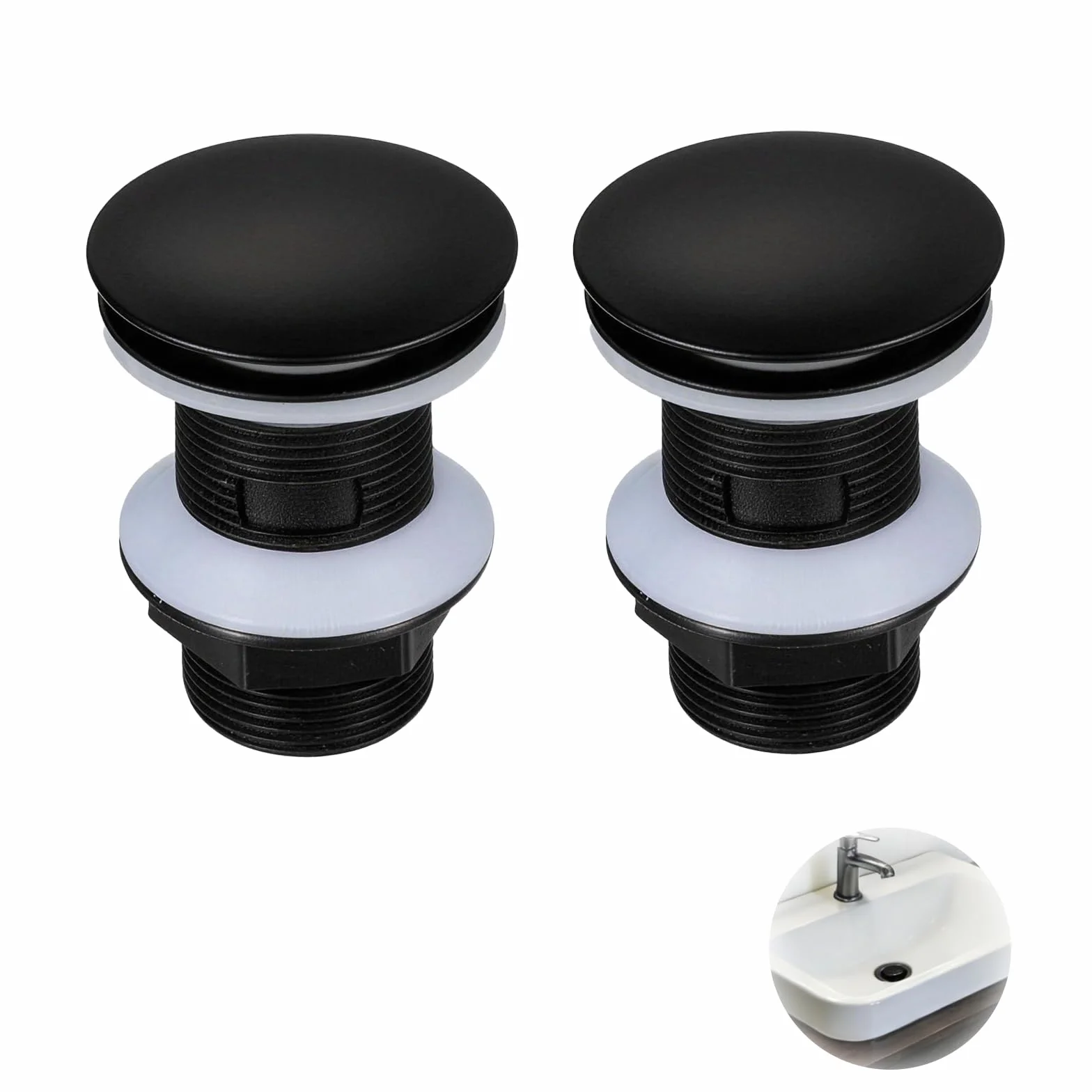 Desagüe Universal para Lavabo Sin Rebosadero, Válvula Clic Clac, Alta Impermeabilidad, Instalación Rápida, 2 Piezas, Negro Mate
