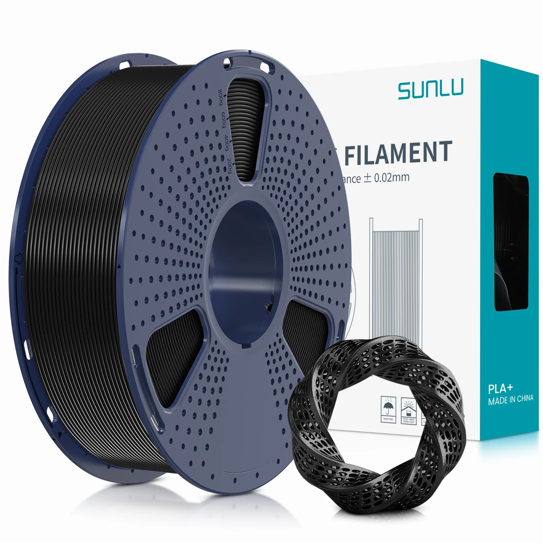 SUNLU Filamento PLA+ 1.75 mm 1KG Negro Precisión dimensional +/- 0.02mm