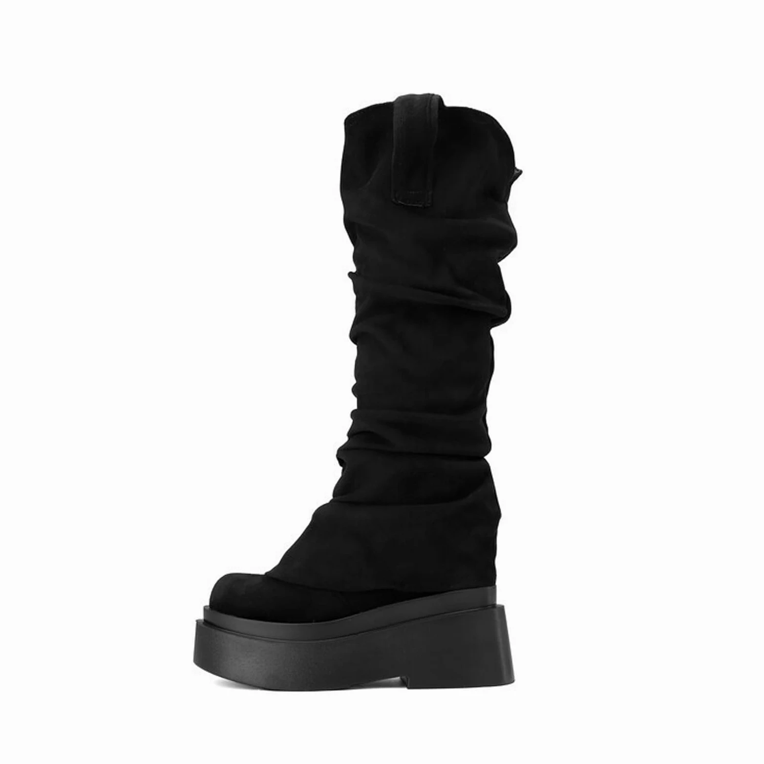 Botas Altas hasta la Rodilla con Plataforma para Mujer, Botas Altas con Punta Redonda, Botas de Media Pantorrilla para otoño e Invierno, Botas Vaqueras Occidentales, Botas de Montar