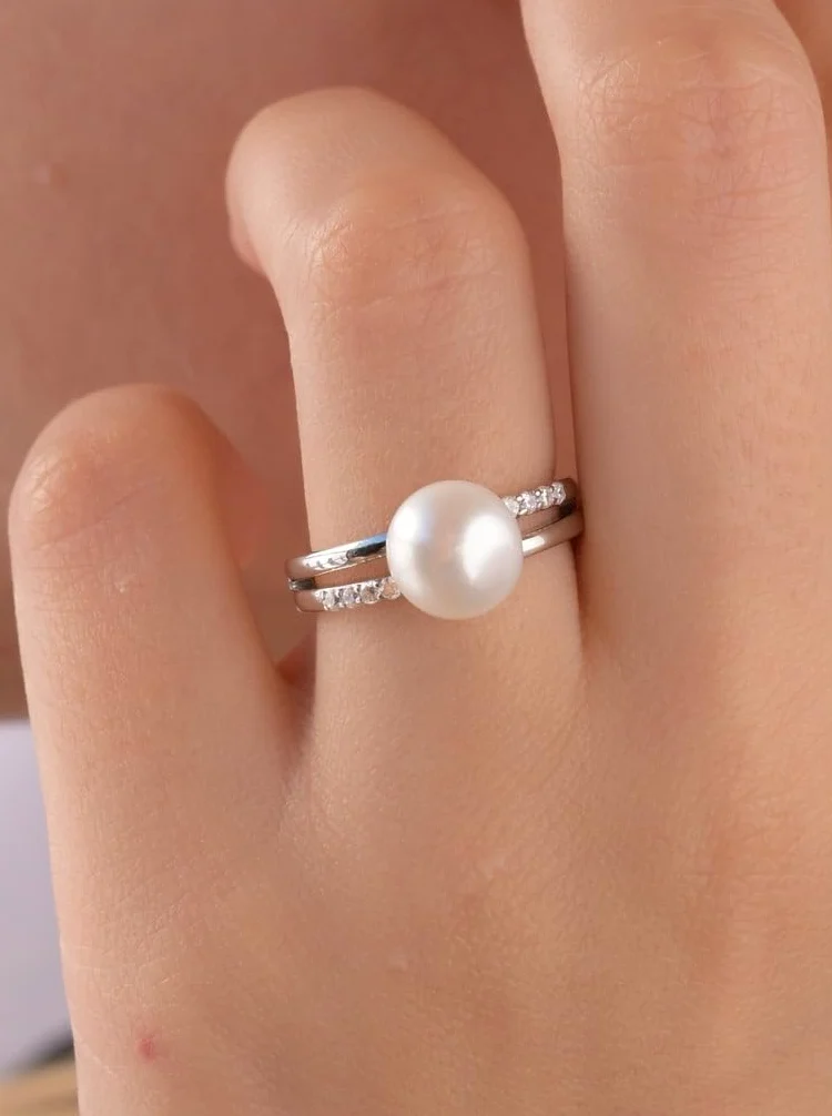 Anillo con Perla Estilo Dobles con circonitas