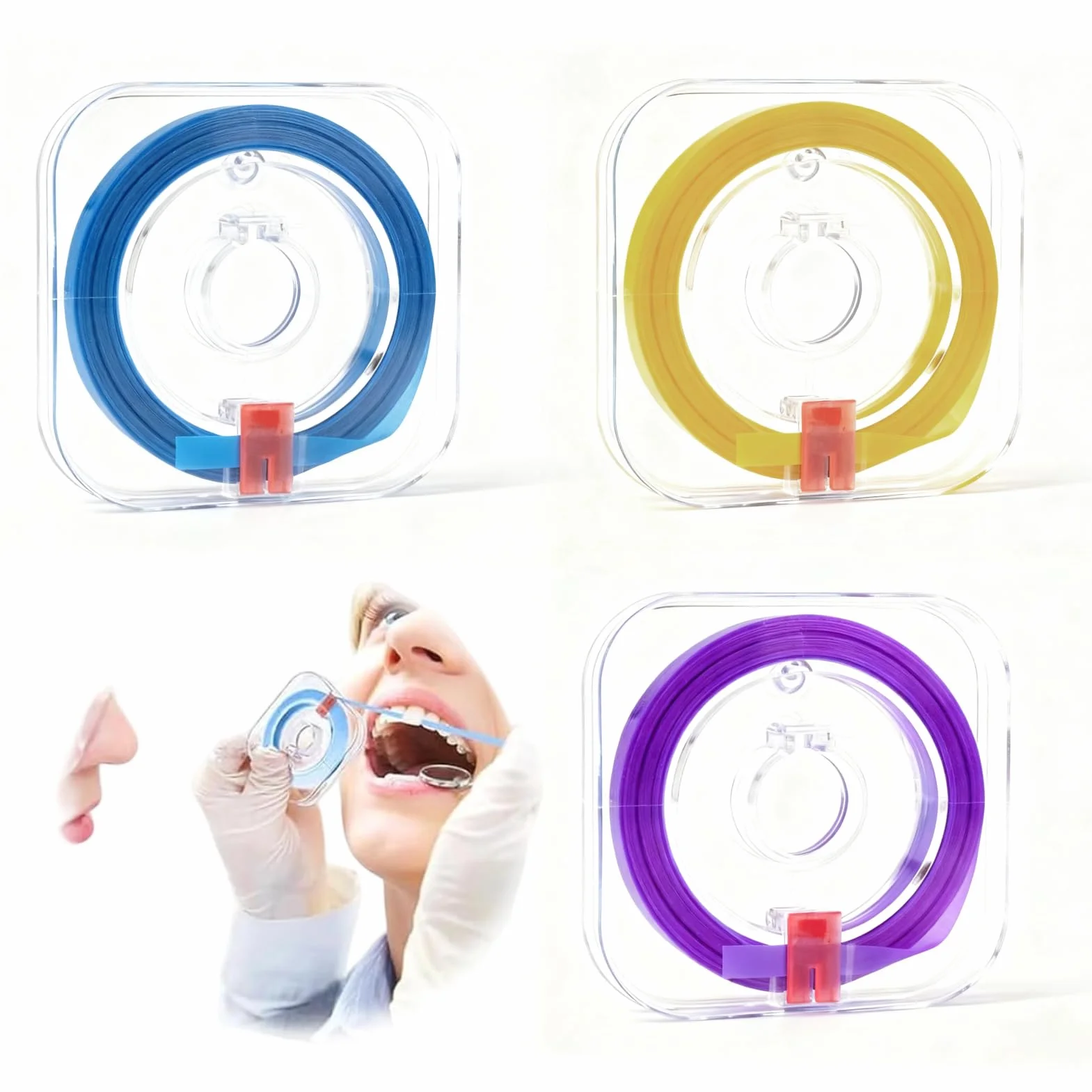 Papel de lija interdental 4 mm x 6 m, 3 rollos lila azul amarillo, para pulido dental e higiene bucal