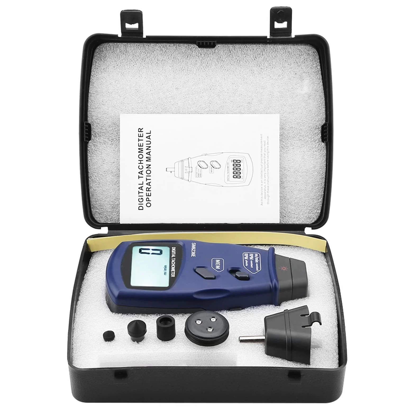 Tacómetro Profesional de Contacto Láser sin Contacto 2.5-99,999 RPM 5 Dígitos 18 Mm LCD Digital Medidor de Rotación Probador
