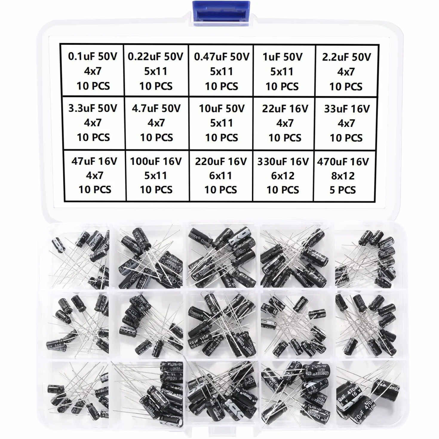 YIXISI 145 Piezas Condensadores Electroliticos Kit 0.1uF-470uF 16V 50V