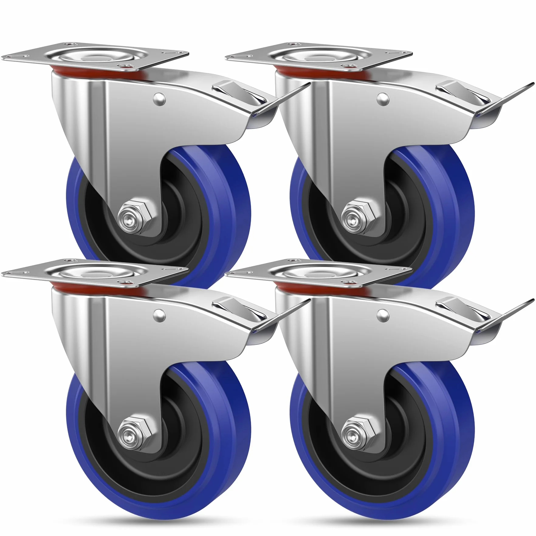 Ruedas de Transporte con Freno 75mm 150kg Galvanizado Servicio Pesado 4 Ruedas Giratorias
