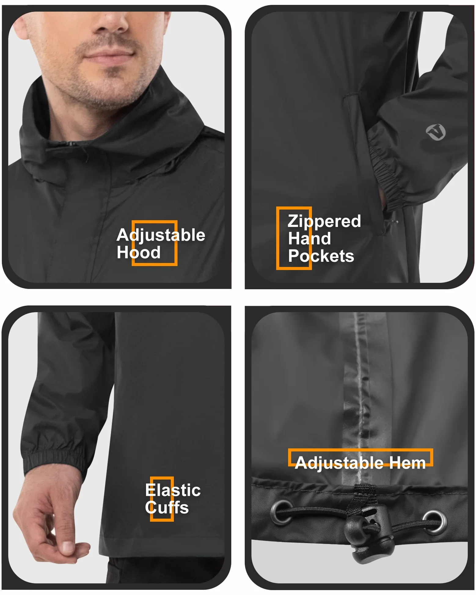 Outdoor Ventures Chubasquero para hombre suéter impermeable con capucha chaqueta reflectante plegable chaqueta ligera para bicicleta cortavientos transpirable chaqueta softshell para senderismo correr