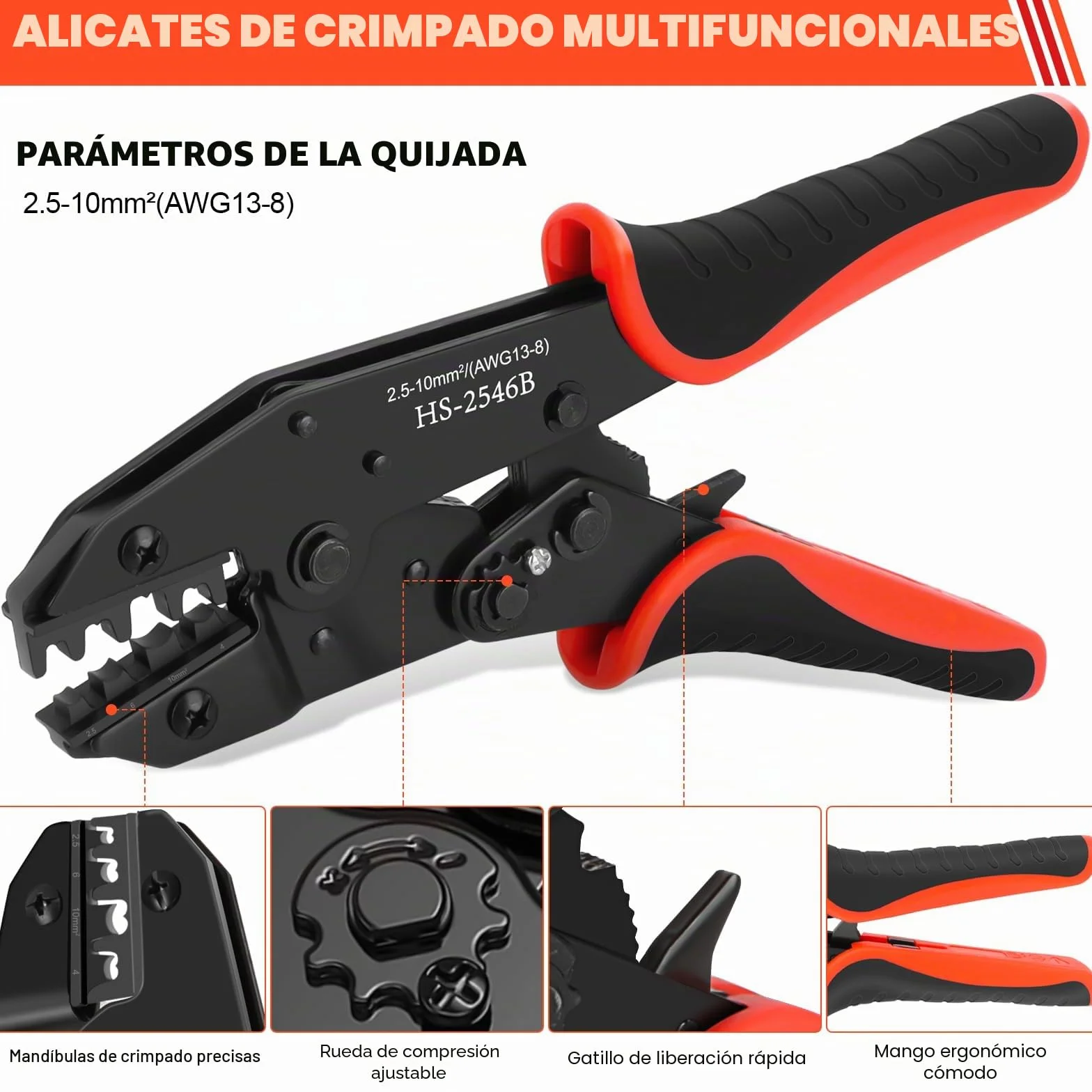 Juego de Crimpadora Solar para Cable Fotovoltaico 10 mm² con Adaptadores y Conectores Macho/Hembra
