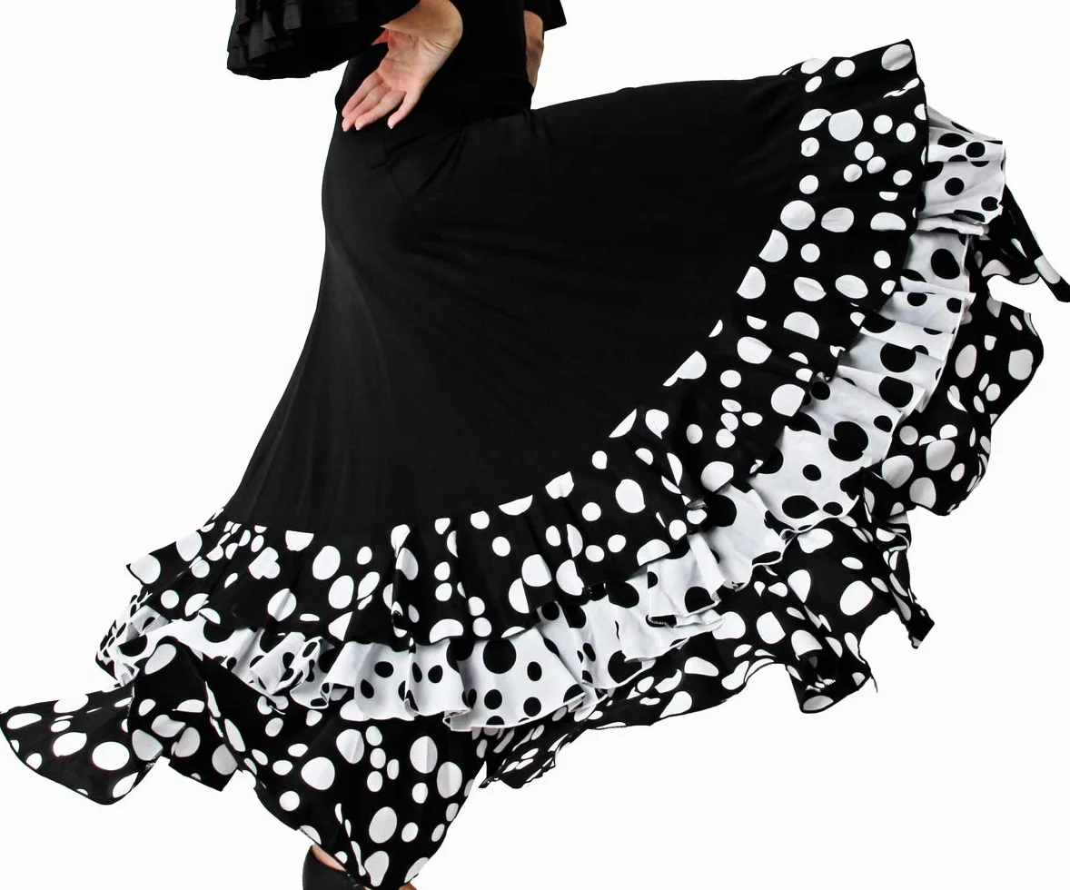 Gojoy shop- Falda Profesional de Lunares para Baile Danza Flamenco o Sevillanas para Mujer con 3 Volantes