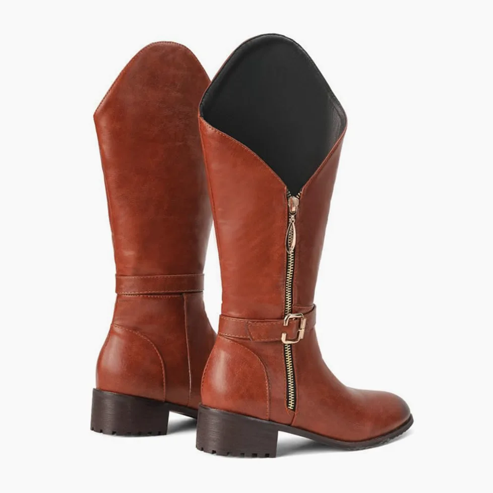 Mujer Planas Botas Altas hasta la Rodilla para Mujeres Botas de Montar de Cuero Sintético