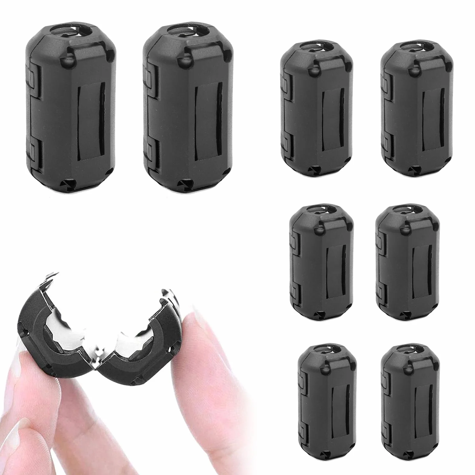 Anillo de Ferrita Clip, Núcleo de Ferrita Supresor de Ruido, 8 Piezas, Negro