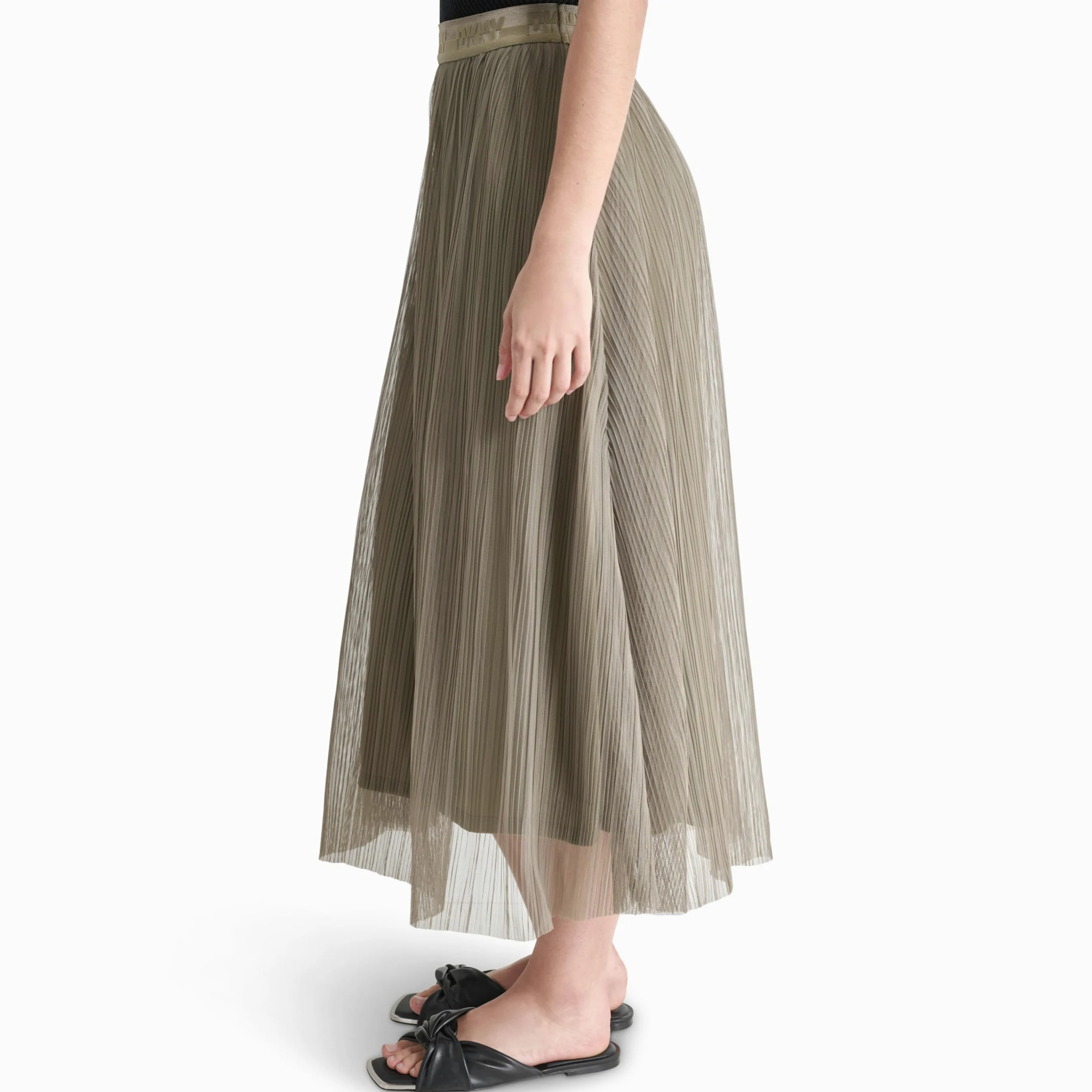 DKNY Logo Waist Band Plisse Mesh Skirt Falda para Mujer