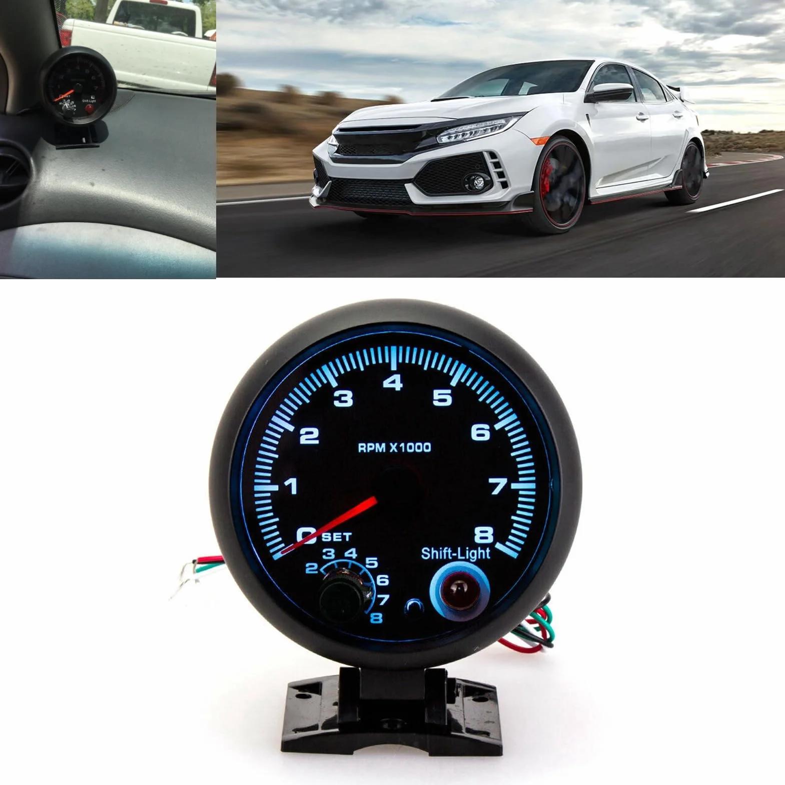 Tacómetro electrónico 3.75 Pulgadas 12V 0-8000 RPM para Coche con luz de Cambio Ajustable