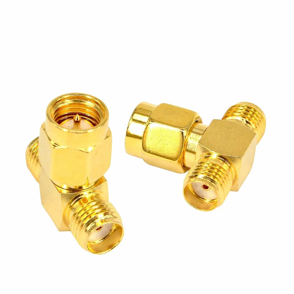 Adaptador SMA Macho a Doble Hembra Conector RF Triple T de 3 Vías para Cable de Extensión de Antena WiFi