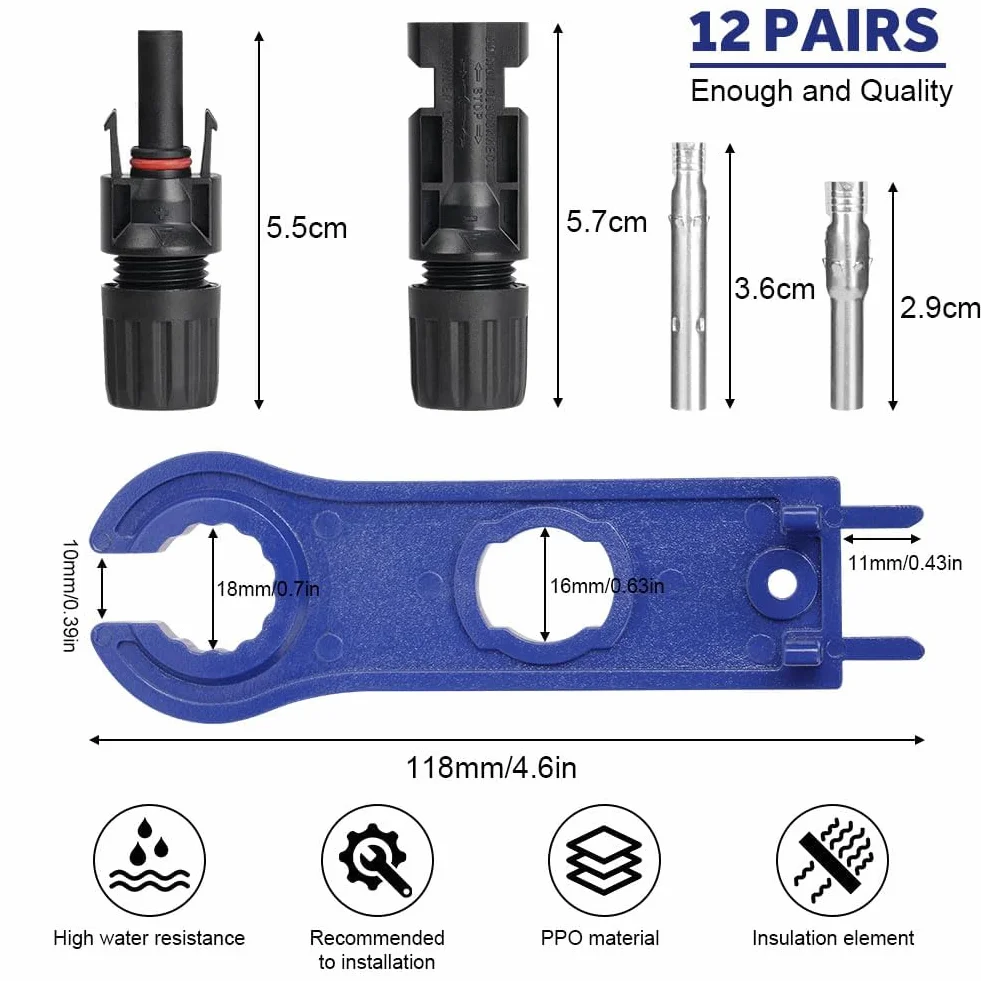 Conector Solar Fotovoltaico 8 Pares Macho/Hembra Impermeable