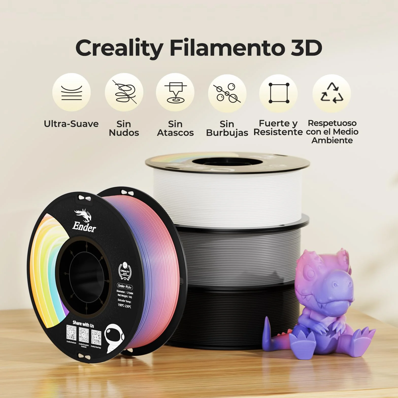 Creality Filamento PLA 1.75mm 1KG Precisión Dimensional +/- 0.02mm para Impresora 3D