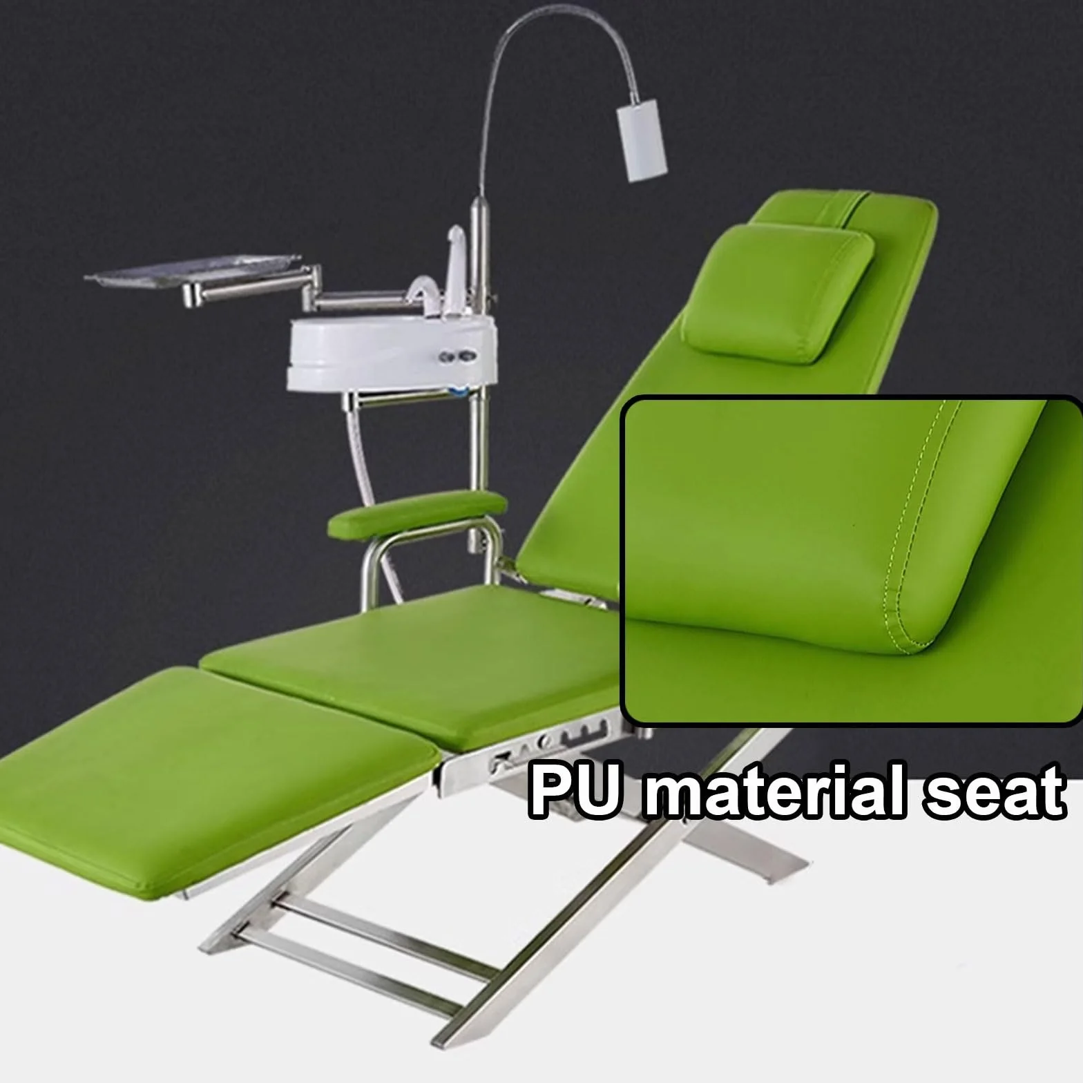 Sillón Dental Ajustable con Luz LED Portátil 220V Cuero PU Rojo