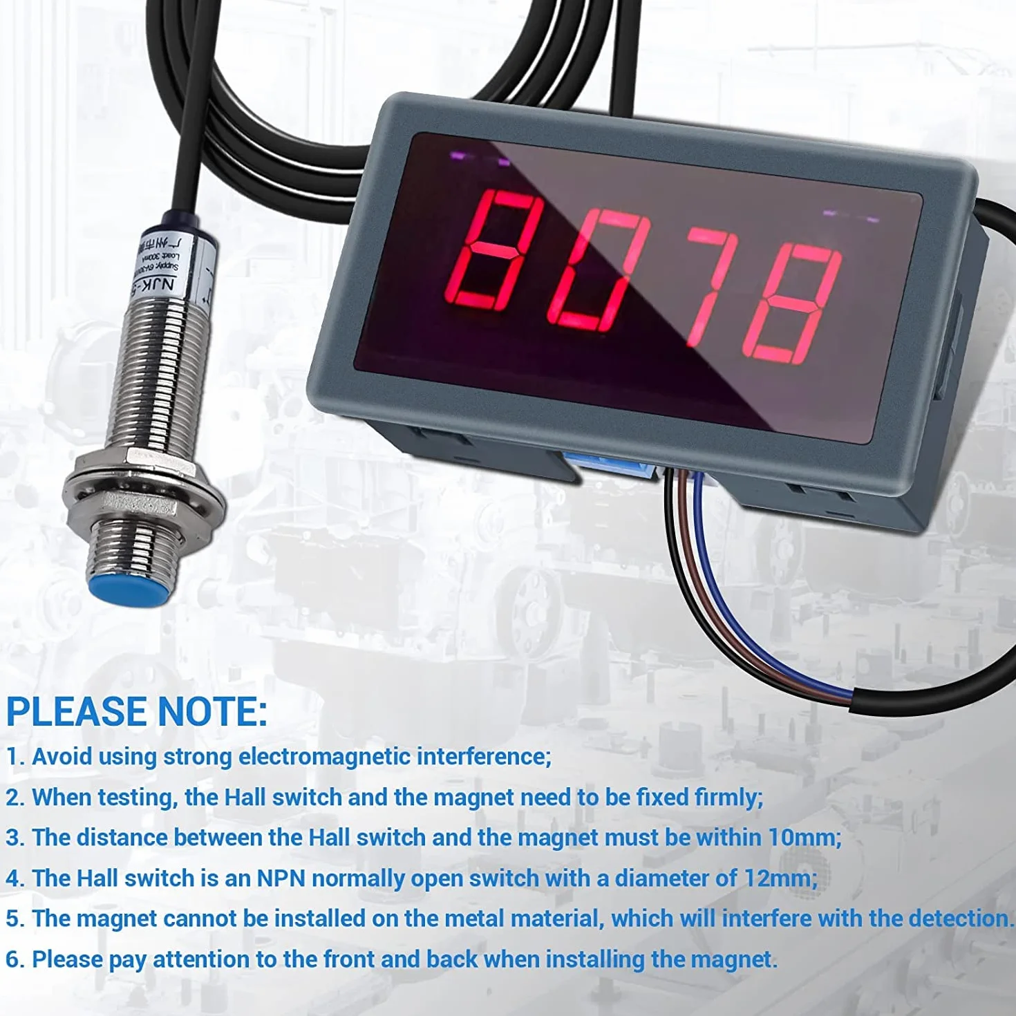 DONGKER Tacómetro digital LED AC 230 V 110 V RPM con interruptor de proximidad sensor NPN