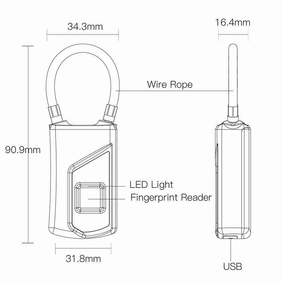 Candado inteligente con huella dactilar, Candado de huella digital for casillero de gimnasio y maleta IP66 carga USB 10 huellas dactilares