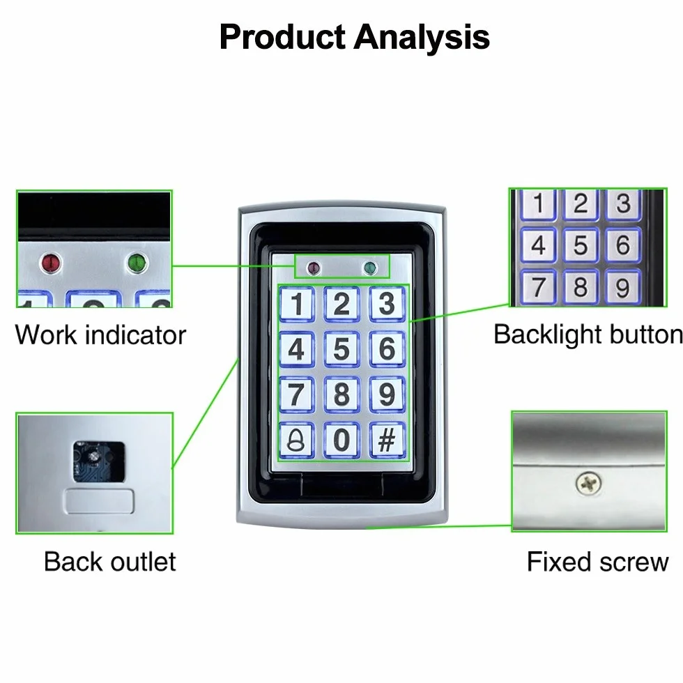 LIBO Controlador RFID de Control de Acceso Impermeable, 1000 Usuarios, 10 Llaves 125 KHz