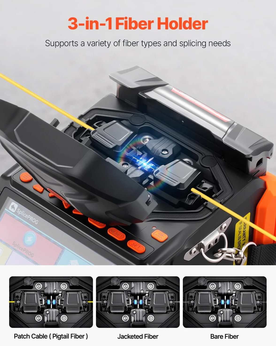 VEVOR Empalmador de Fibra Óptica 6 Motores, Alineación Núcleo Revestimiento, 6 s, Calentamiento 13 s, Pantalla Táctil 128 mm, Batería 7800 mAh