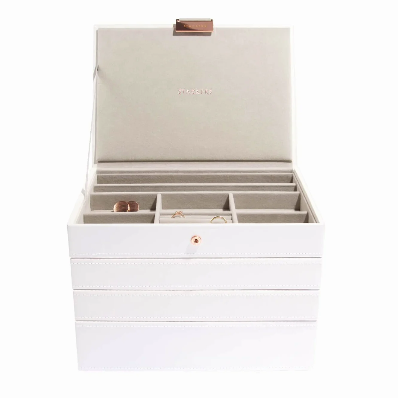 Stackers Joyero clásico mediano de oro blanco y rosa, juego de 4