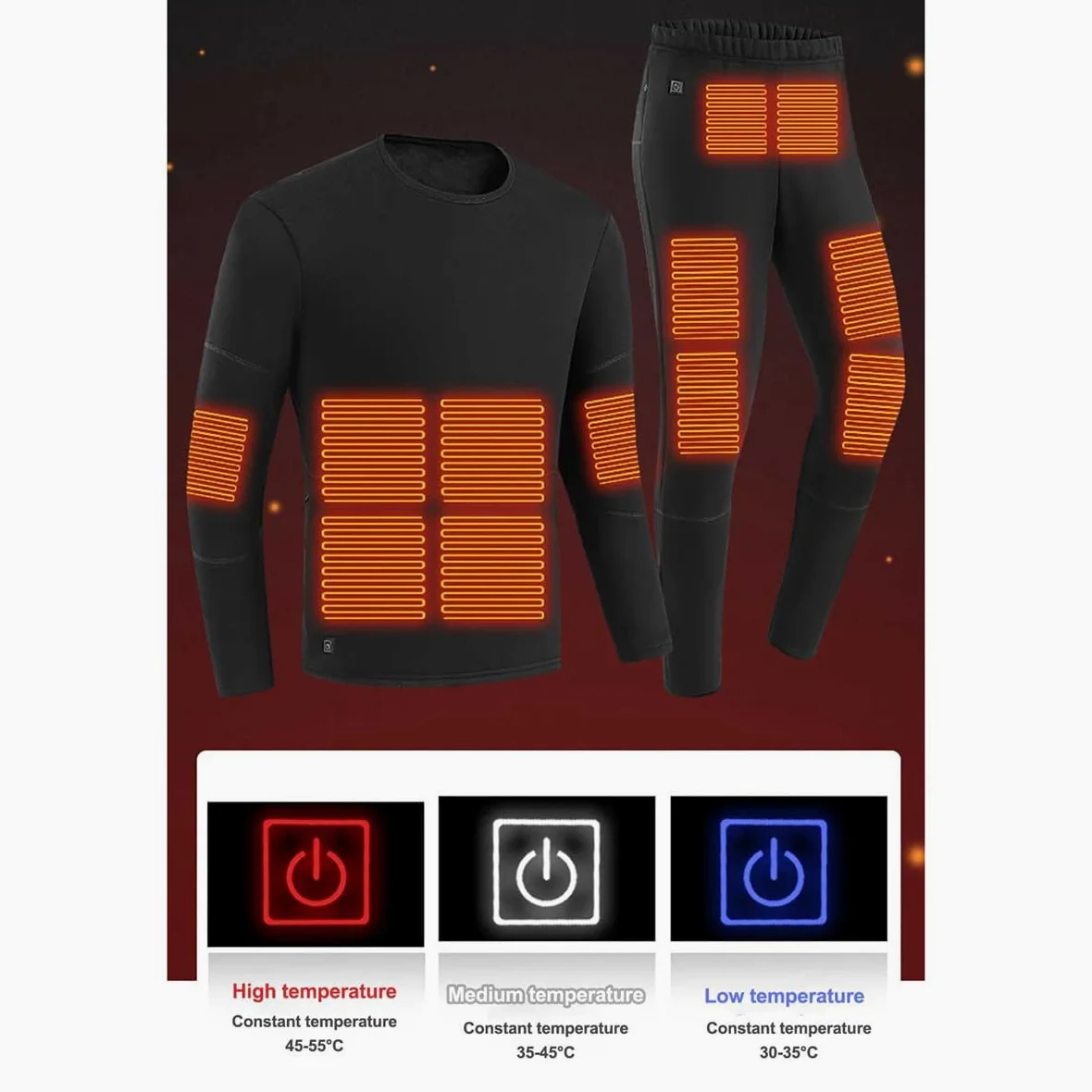 Conjunto de Ropa Interior térmica para Hombre con batería Externa, 28 Zonas de Calentamiento, Ideal para Caza y Pesca.
