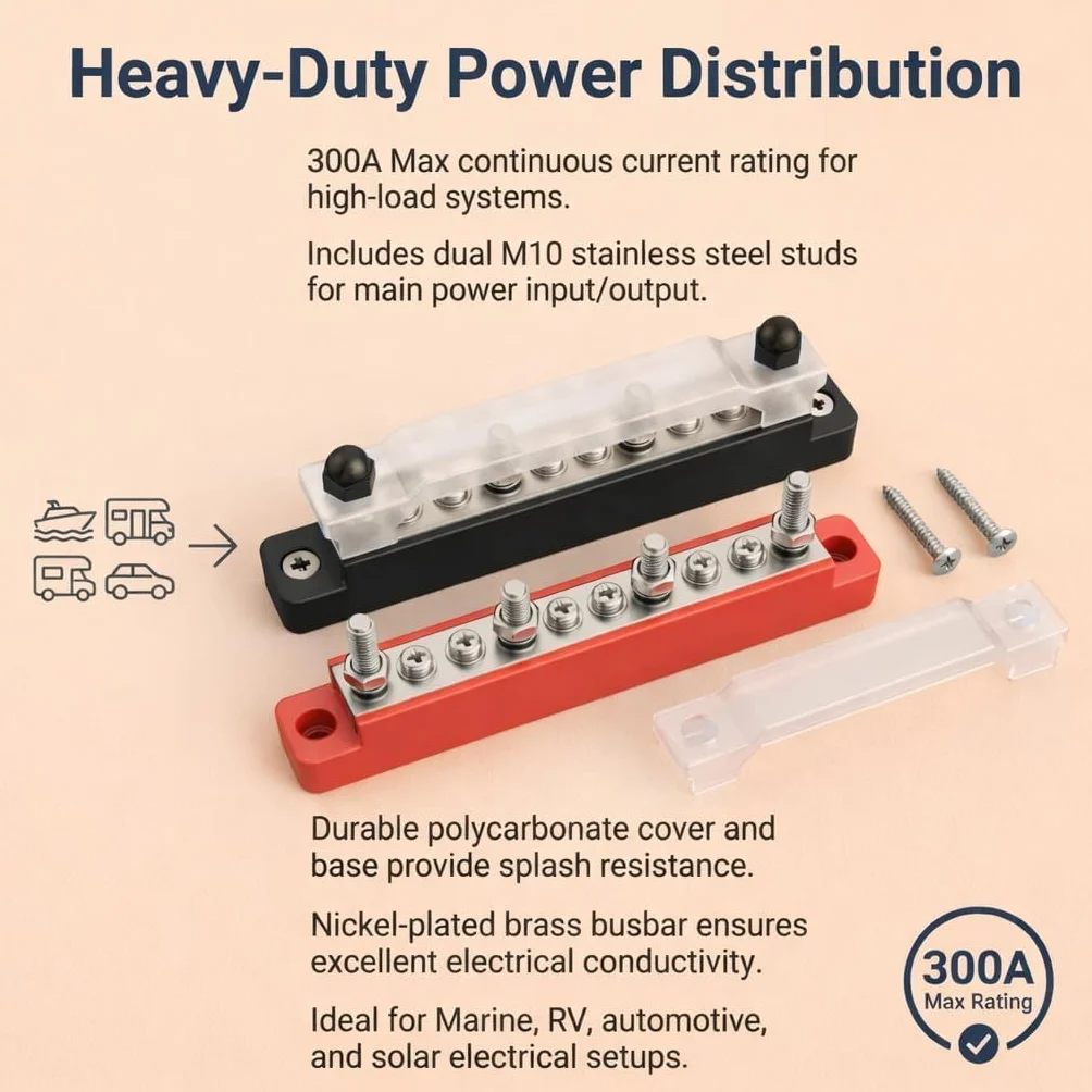 Busbar 12V-48V 150A Bloque de Distribución de Alta Corriente para Coche Barco Caravana