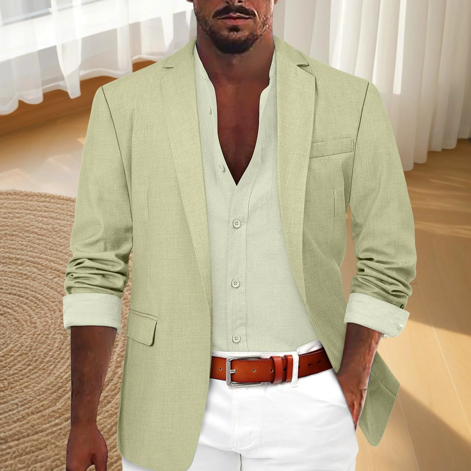 Genérico Americana Hombre Casual, Chaqueta Deportiva Informal para Hombre, Elegante Blazer De Un Botón, Chaqueta Ligera De Ocio con Bolsillo, Corte Entallado Liso, M