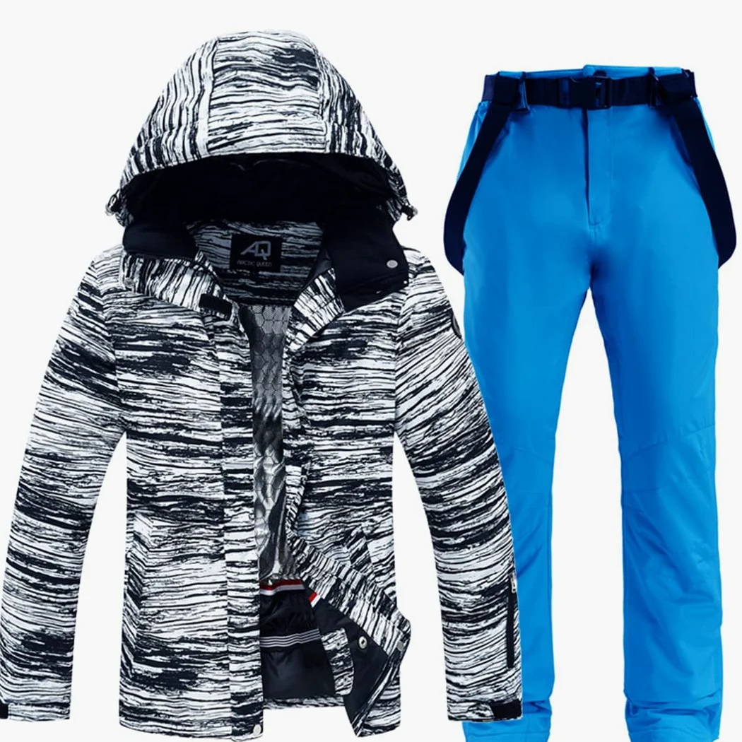 Chaqueta de esquí impermeable de montaña y pantalones a prueba de viento invierno cálido abrigo con capucha snowboard traje de nieve chaqueta de lluvia SYBLK S