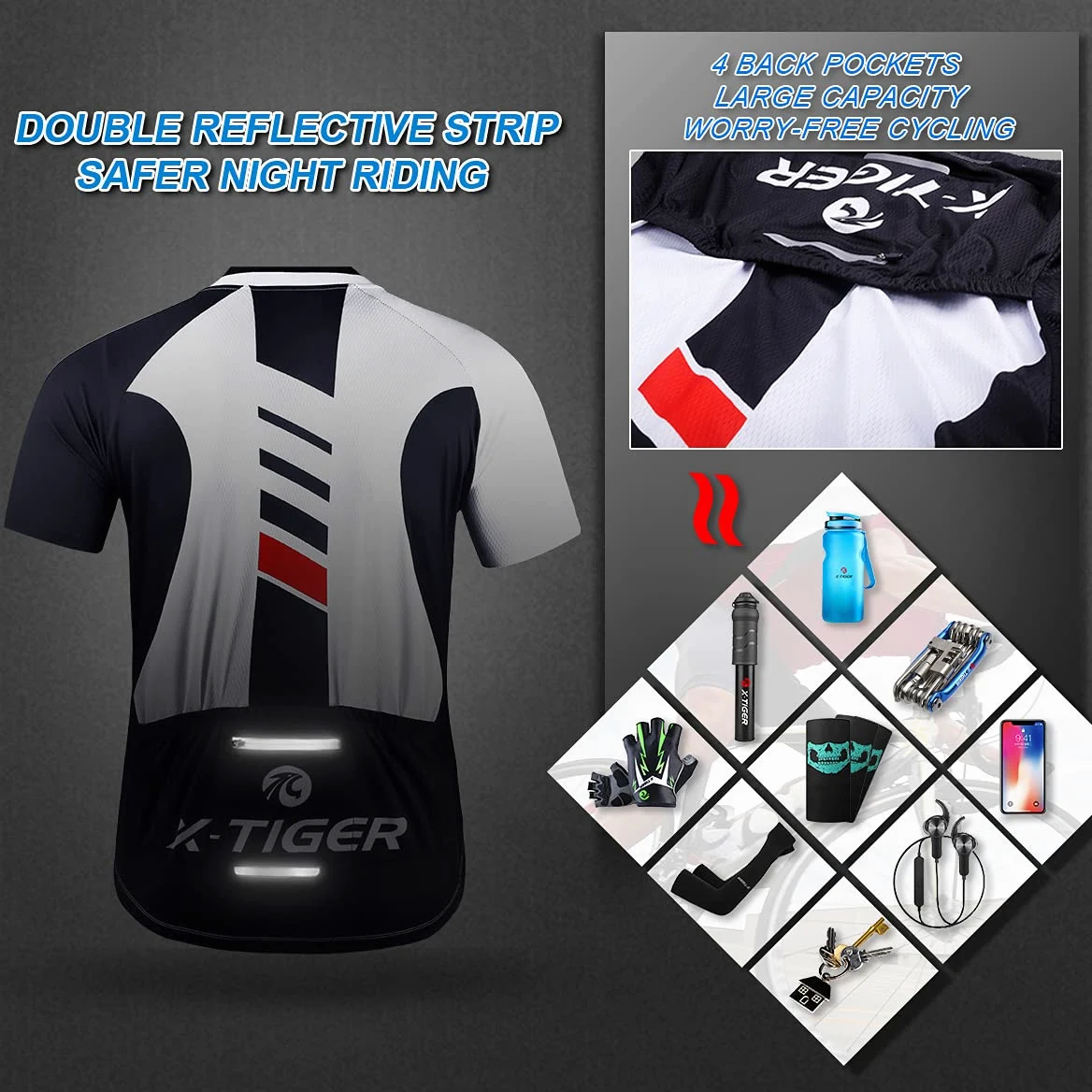 X-TIGER Hombres de Bicicleta con 5D Gel Acolchado MTB Ciclismo Maillots Tirantes Culotte Pantalones Cortos Culotes