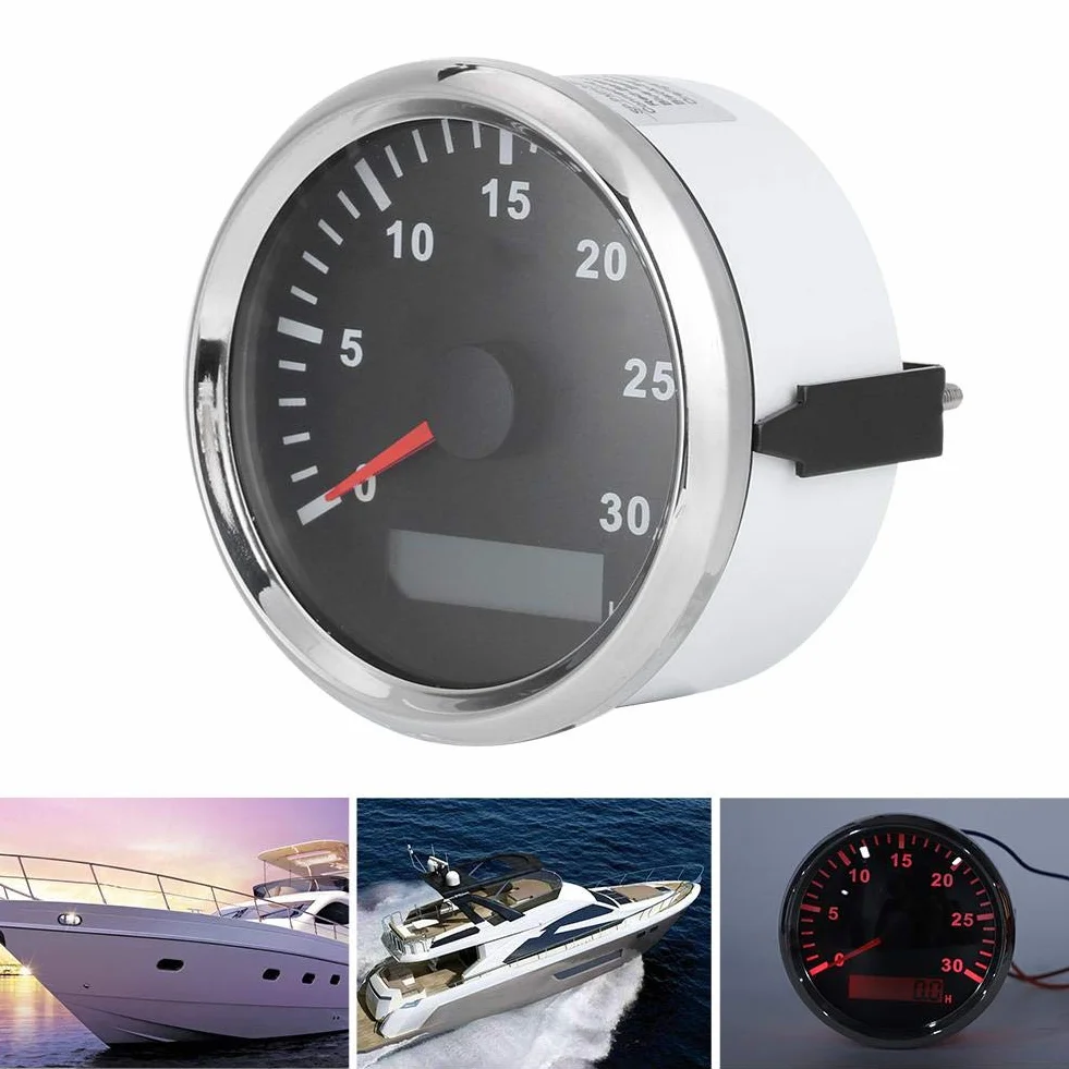 Tacómetro 85mm 12V/24V IP67 Sensor para barcos con pantalla LCD luz roja